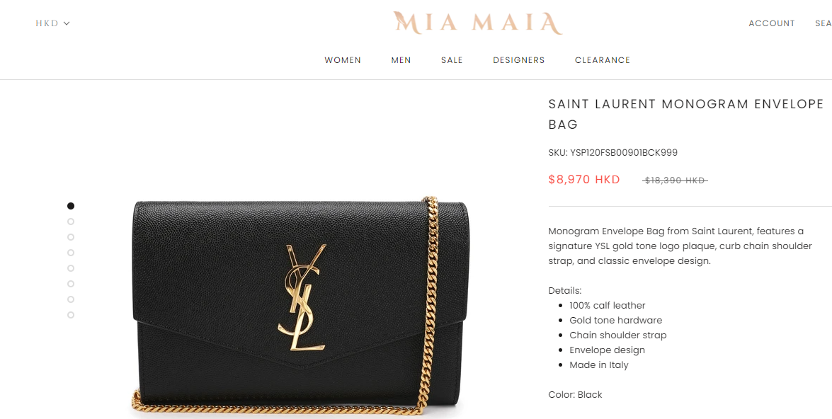 Mia Maia SAINT LAURENT MONOGRAM ENVELOPE BAG